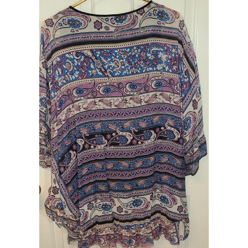 Analili Bohemian dolman sleeve tunic top blue and purple paisley floral Large - Picture 9 of 12